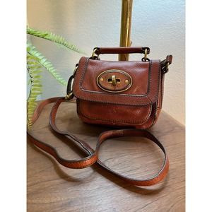 Fossil Brown Leather Crossbody Saddlebag 7" x 6"